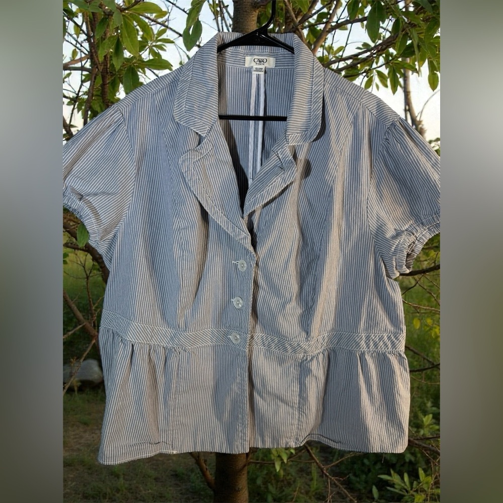Cato Blue and White Striped Short Sleeve Shirt Jacket Blazer size 22/24W